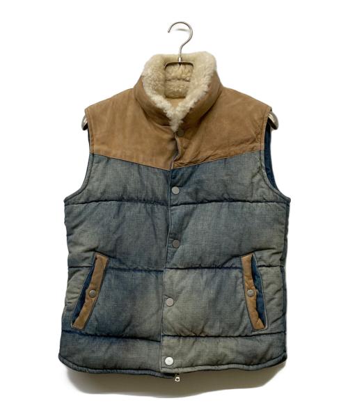 ISAMU KATAYAMA BACKLASH（イサムカタヤマ・バックラッシュ）ISAMU KATAYAMA BACKLASH (イサムカタヤマ・バックラッシュ) 13AW USED加工デニムベスト ベージュ×ブラウン サイズ:Mの古着・服飾アイテム