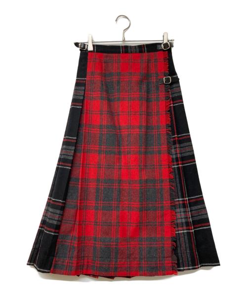 O'NEIL OF DUBLIN（オニールオブダブリン）O'NEIL OF DUBLIN (オニールオブダブリン) ウールブレンドチェックベルテッドプリーツラップスカート レッド×ブラック×グレー サイズ:38の古着・服飾アイテム