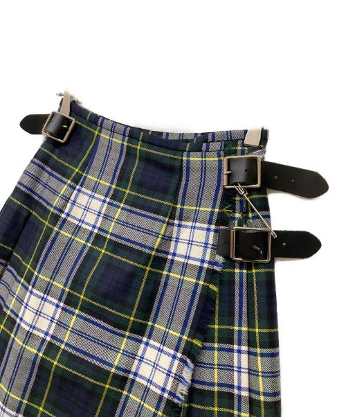 O'NEIL OF DUBLIN（オニールオブダブリン）O'NEIL OF DUBLIN (オニールオブダブリン) ウールフチェックベルテッドプリーツラップスカート ホワイト×グリーン×ネイビー サイズ:40の古着・服飾アイテム