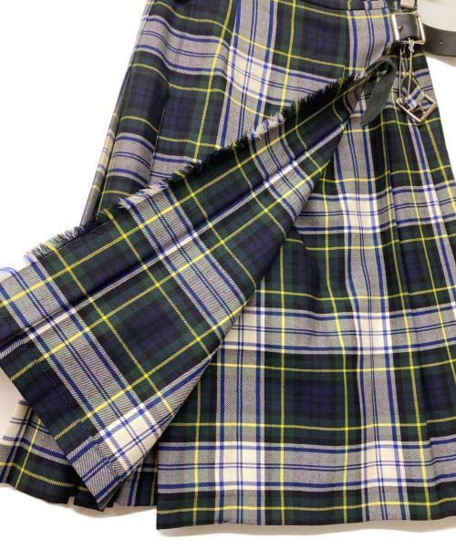 O'NEIL OF DUBLIN（オニールオブダブリン）O'NEIL OF DUBLIN (オニールオブダブリン) ウールフチェックベルテッドプリーツラップスカート ホワイト×グリーン×ネイビー サイズ:40の古着・服飾アイテム