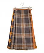 O'NEIL OF DUBLINオニールオブダブリン）の古着「ウールフチェックベルテッドプリーツラップスカート」｜ブラウン×ネイビー