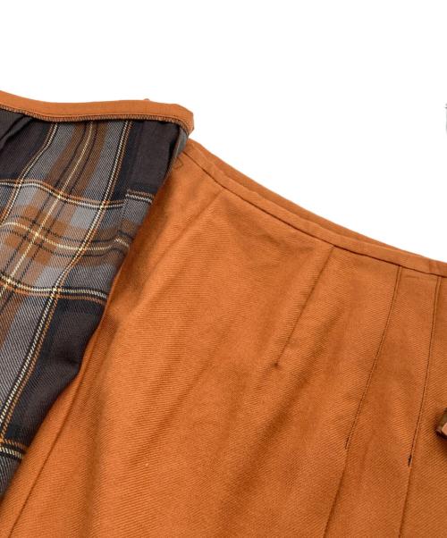 O'NEIL OF DUBLIN（オニールオブダブリン）O'NEIL OF DUBLIN (オニールオブダブリン) ウールフチェックベルテッドプリーツラップスカート ブラウン×ネイビー サイズ:Lの古着・服飾アイテム