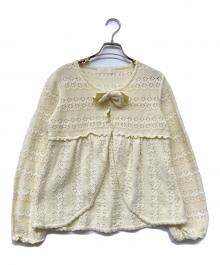 PINK HOUSE（ピンクハウス）の古着「スカラップ風刺繍ニットカーディガン」｜イエロー