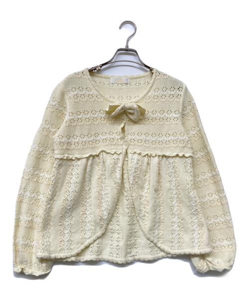 PINK HOUSE（ピンクハウス）PINK HOUSE (ピンクハウス) スカラップ風刺繍ニットカーディガン イエロー サイズ:不明の古着・服飾アイテム