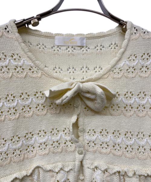 PINK HOUSE（ピンクハウス）PINK HOUSE (ピンクハウス) スカラップ風刺繍ニットカーディガン イエロー サイズ:不明の古着・服飾アイテム