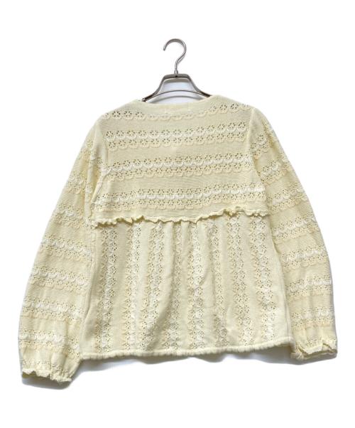 PINK HOUSE（ピンクハウス）PINK HOUSE (ピンクハウス) スカラップ風刺繍ニットカーディガン イエロー サイズ:不明の古着・服飾アイテム