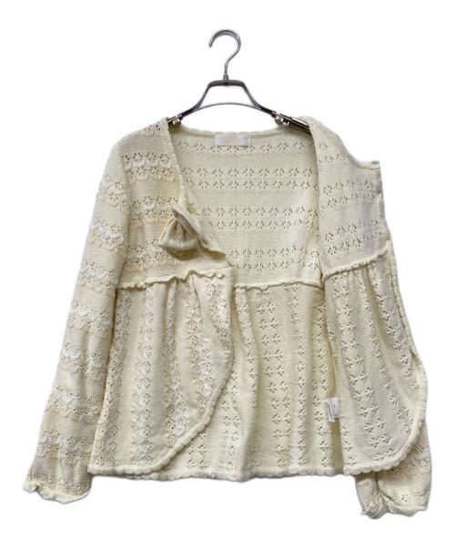 PINK HOUSE（ピンクハウス）PINK HOUSE (ピンクハウス) スカラップ風刺繍ニットカーディガン イエロー サイズ:不明の古着・服飾アイテム