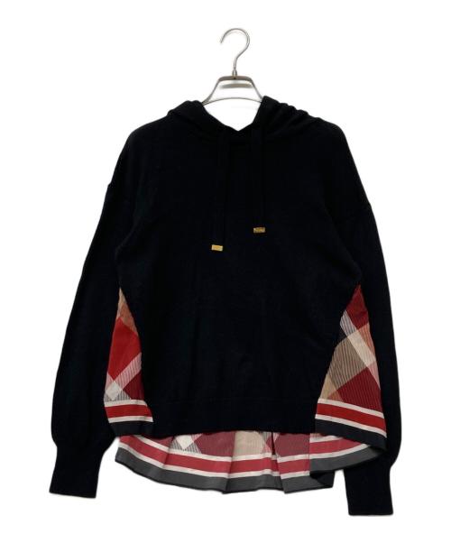 BLUE LABEL CRESTBRIDGE（ブルーレーベルクレストブリッジ）BLUE LABEL CRESTBRIDGE (ブルーレーベルクレストブリッジ) レイヤードニットパーカー ブラック サイズ:38の古着・服飾アイテム