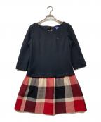 BURBERRY BLUE LABELバーバリー ブルー レーベル）の古着「ロゴ刺繍 ニット切替ワンピース」｜ブラック