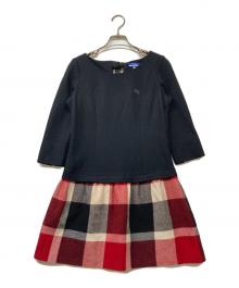 BURBERRY BLUE LABEL（バーバリー ブルー レーベル）の古着「ロゴ刺繍 ニット切替ワンピース」｜ブラック