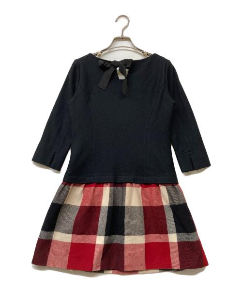 BURBERRY BLUE LABEL（バーバリー ブルー レーベル）BURBERRY BLUE LABEL (バーバリー ブルー レーベル) ロゴ刺繍 ニット切替ワンピース ブラック サイズ:size36の古着・服飾アイテム