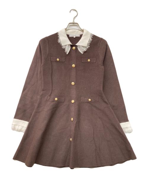 Rirandture（リランドチュール）Rirandture (リランドチュール) レースカラーミニニットワンピース ホワイト×ブラウン サイズ:2の古着・服飾アイテム