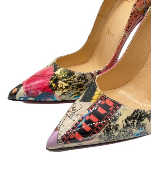 Christian Louboutin（クリスチャン・ルブタン）Christian Louboutin (クリスチャン・ルブタン) SO KATE 120 PATENT TRASH ポインテッドトゥレッドソールパテントハイヒールパンプス マルチカラー サイズ:361/2の古着・服飾アイテム