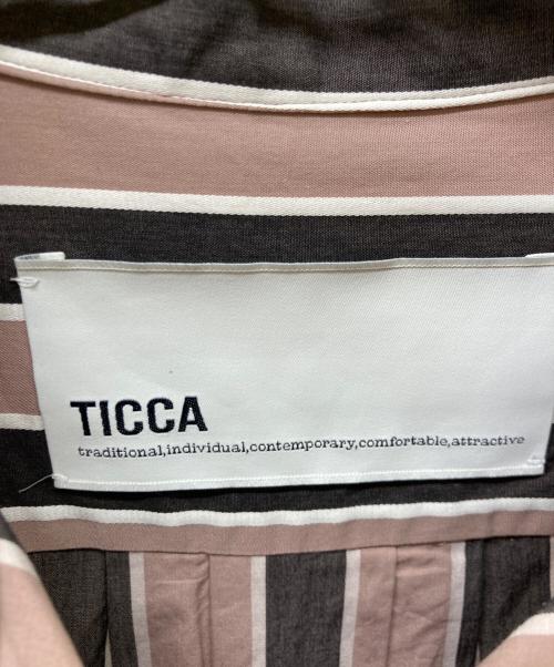 ticca（ティッカ）ticca (ティッカ) マルチストライプノーカラースクエアビッグシャツ ピンク×ブラック サイズ:SIZE FREEの古着・服飾アイテム