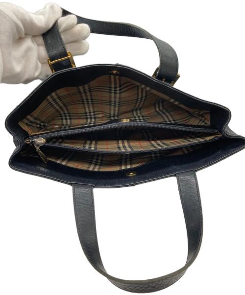 BURBERRY（バーバリー）BURBERRY (バーバリー) 裏ノバチェックシボ革レザーハンドバッグ ブラックの古着・服飾アイテム