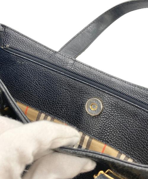 BURBERRY（バーバリー）BURBERRY (バーバリー) 裏ノバチェックシボ革レザーハンドバッグ ブラックの古着・服飾アイテム