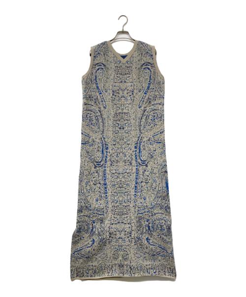 Ameri（アメリ）Ameri (アメリ) 25SS ASMEE 2WAY I LINE KNIT DRESS(ニーゴーエスエス アスミー ツーウェイ アイライン ニット ドレス) ベージュ×ブルー サイズ:FREEの古着・服飾アイテム