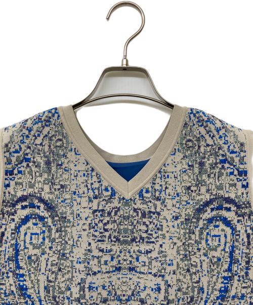 Ameri（アメリ）Ameri (アメリ) 25SS ASMEE 2WAY I LINE KNIT DRESS(ニーゴーエスエス アスミー ツーウェイ アイライン ニット ドレス) ベージュ×ブルー サイズ:FREEの古着・服飾アイテム