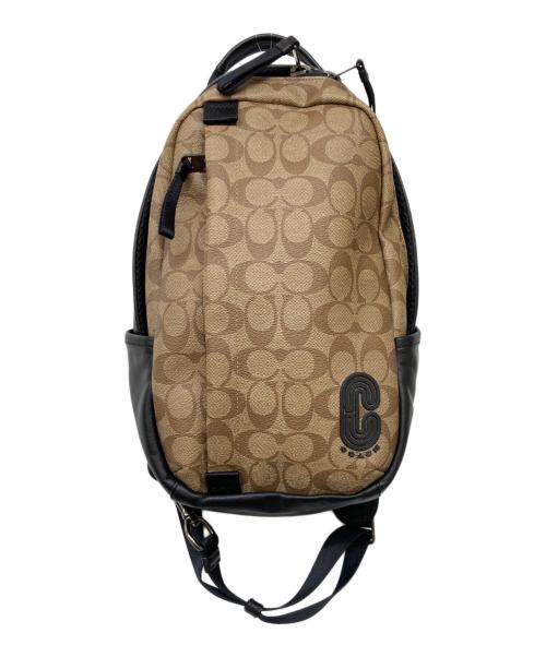 COACH（コーチ）COACH (コーチ) シグネチャーコーティングキャンバスボディバッグ ベージュ×ブラックの古着・服飾アイテム