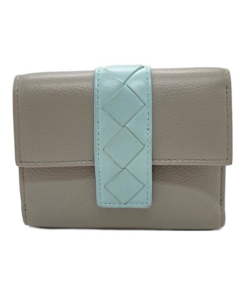 BOTTEGA VENETA（ボッテガベネタ）BOTTEGA VENETA (ボッテガベネタ) イントレチャート3つ折り財布 グレー×スカイブルーの古着・服飾アイテム