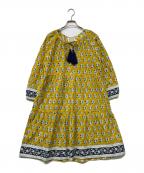SZ Blockprintsエスゼットブロックプリント）の古着「フラワープリントコットンインディアンワンピース」｜イエロー