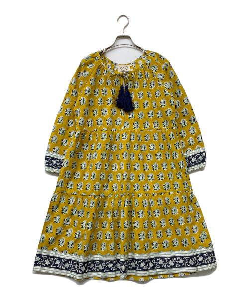 SZ Blockprints（エスゼットブロックプリント）SZ Blockprints (エスゼットブロックプリント) フラワープリントコットンインディアンワンピース イエロー サイズ:Mの古着・服飾アイテム