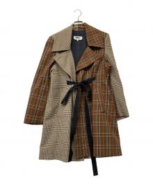 MM6 Maison Margiela（エムエムシックスメゾンマルジェラ）の古着「19AW MM6 docking Check wrap coat(ナイン・エーダブリュー・エムエムシックス・ドッキング・チェック・ラップ・コート)」｜ブラウン