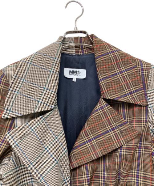 MM6 Maison Margiela（エムエムシックスメゾンマルジェラ）MM6 Maison Margiela 19AW MM6 docking Check wrap coat(ナイン・エーダブリュー・エムエムシックス・ドッキング・チェック・ラップ・コート) ブラウン サイズ:SIZE 38の古着・服飾アイテム