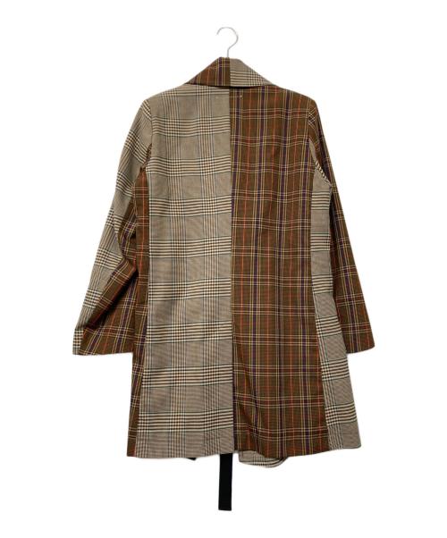 MM6 Maison Margiela（エムエムシックスメゾンマルジェラ）MM6 Maison Margiela 19AW MM6 docking Check wrap coat(ナイン・エーダブリュー・エムエムシックス・ドッキング・チェック・ラップ・コート) ブラウン サイズ:SIZE 38の古着・服飾アイテム