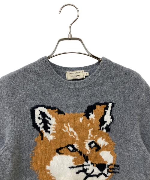 maison kitsune（メゾンキツネ）maison kitsune (メゾンキツネ) Fox Head Knit(フォックス ヘッド ニット) グレー サイズ:Ⅿの古着・服飾アイテム