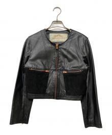 urbancode（アーバンコード）の古着「ノーカラーラムレザージャケット」｜ブラック