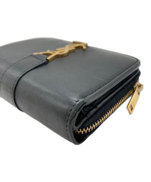 Saint Laurent Paris（サンローランパリ）Saint Laurent Paris (サンローランパリ) ロゴプレートコンパクトジップウォレット ブラックの古着・服飾アイテム