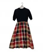 BLUE LABEL CRESTBRIDGEブルーレーベルクレストブリッジ）の古着「チェックドレープツイルニットコンビマキシワンピース」｜マルチカラー