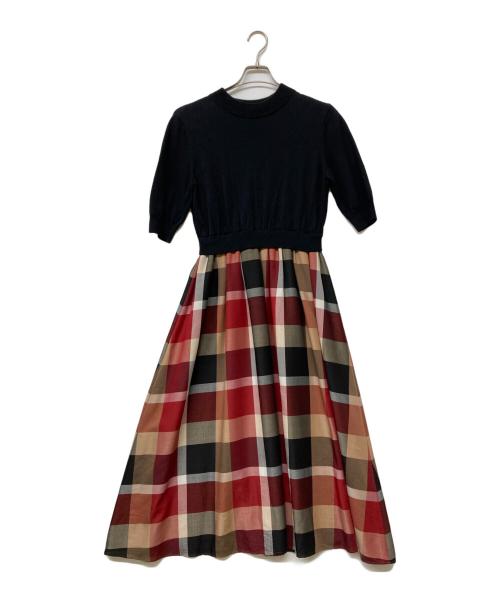 BLUE LABEL CRESTBRIDGE（ブルーレーベルクレストブリッジ）BLUE LABEL CRESTBRIDGE (ブルーレーベルクレストブリッジ) チェックドレープツイルニットコンビマキシワンピース マルチカラー サイズ:38の古着・服飾アイテム