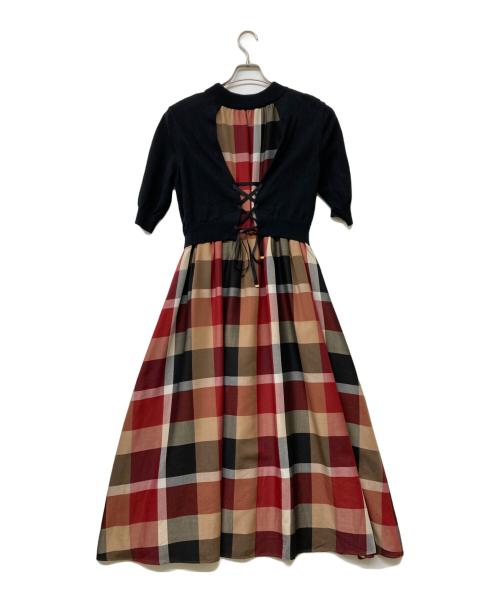 BLUE LABEL CRESTBRIDGE（ブルーレーベルクレストブリッジ）BLUE LABEL CRESTBRIDGE (ブルーレーベルクレストブリッジ) チェックドレープツイルニットコンビマキシワンピース マルチカラー サイズ:38の古着・服飾アイテム
