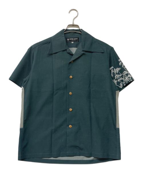 HIDEHIKO YAMANE（ヒデヒコ ヤマネ）hidehiko yamane (ヒデヒコ ヤマネ) 大観画オープンカラーシャツ ブルー サイズ:38の古着・服飾アイテム