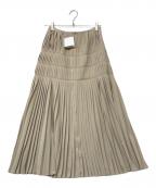 L'AUBE BLANCローブ ブラン）の古着「25SS Powder Satin Pleats Tiered Skirt(トゥエンティファイブ・エスエス・パウダー・サテン・プリーツ・ティアード・スカート)」｜ベージュ