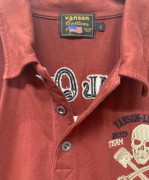 VANSON（バンソン）VANSON (バンソン) スカル刺繍入りポロシャツ レッド サイズ:Lの古着・服飾アイテム