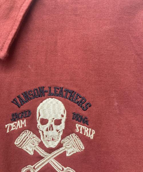 VANSON（バンソン）VANSON (バンソン) スカル刺繍入りポロシャツ レッド サイズ:Lの古着・服飾アイテム