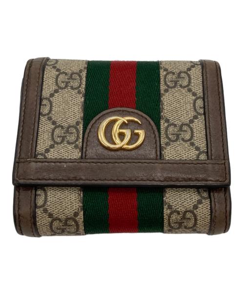 GUCCI（グッチ）GUCCI (グッチ) シェリーラインGGスプリームコンパクトウォレット ブラウンの古着・服飾アイテム