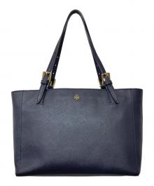TORY BURCH（トリーバーチ）の古着「YORK SMALL TOP-ZIP BUCKLE TOTE(ヨーク・スモール・トップジップ・バックル・トート)」｜ネイビー