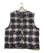 stussyステューシー）の古着「PLAID NYLON LINER VEST/プレイドナイロンライナーベスト」｜グレー×ブラック