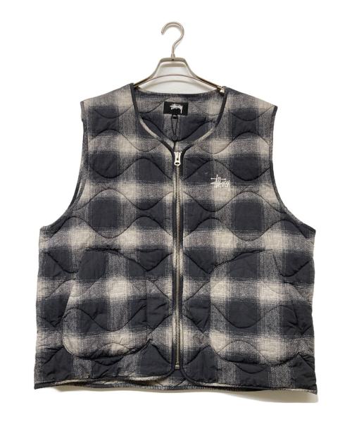 stussy（ステューシー）stussy (ステューシー) PLAID NYLON LINER VEST/プレイドナイロンライナーベスト グレー×ブラック サイズ:Lの古着・服飾アイテム