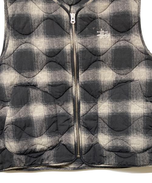 stussy（ステューシー）stussy (ステューシー) PLAID NYLON LINER VEST/プレイドナイロンライナーベスト グレー×ブラック サイズ:Lの古着・服飾アイテム