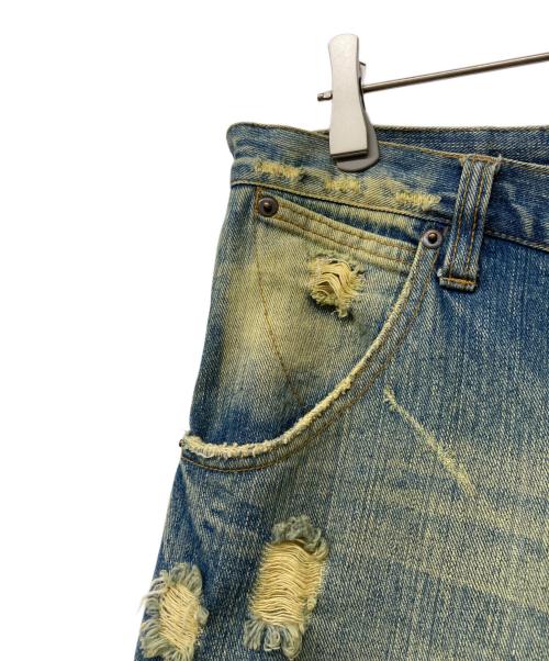 EXHIBITIONIST（エキシビジョニスト）EXHIBITIONIST (エキシビジョニスト) ペイントクラッシュデニムパンツ ブルー サイズ:XLの古着・服飾アイテム
