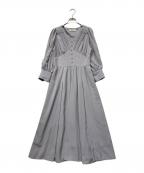 HER LIP TOハーリップトゥ）の古着「Lace Sleeve Crepe Long Dress(レース スリーブ クレープ ロング ドレス)」｜ブルー
