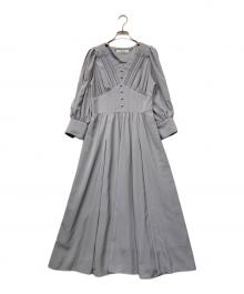 HER LIP TO（ハーリップトゥ）の古着「Lace Sleeve Crepe Long Dress(レース スリーブ クレープ ロング ドレス)」｜ブルー