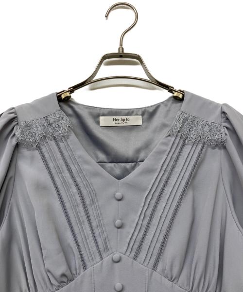 HER LIP TO（ハーリップトゥ）Her lip to (ハーリップトゥ) Lace Sleeve Crepe Long Dress(レース スリーブ クレープ ロング ドレス) ブルー サイズ:SIZEMの古着・服飾アイテム