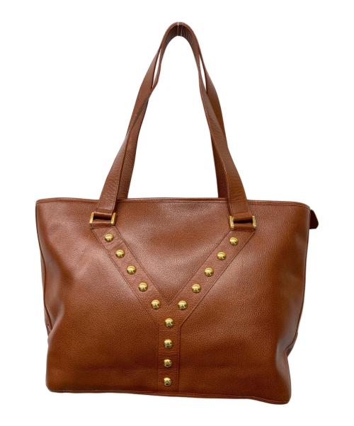 Yves Saint Laurent（イヴサンローラン）Yves Saint Laurent (イヴサンローラン) スタッズハンドバッグ ブラウンの古着・服飾アイテム