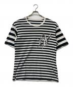 GROUND Yグラウンドワイ）の古着「DIFFERENT LINES BORDER JERSEY GYLOGO TYPE-E GRAPHIC PRINT T-SHIRT/ディファレント ラインズ ボーダー ジャージー ジーワイ ロゴ タイプ イー グラフィック プリント ティーシャツ」｜ブラック×ホワイト